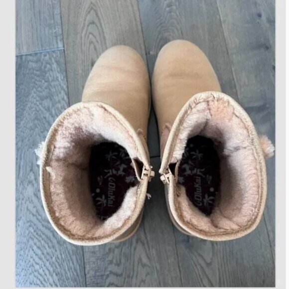 OluKai Pa'ina Hulu Shearling Suede Boots Size 8 Tan Short Zip Waterproof Cozy - Picture 7 of 9